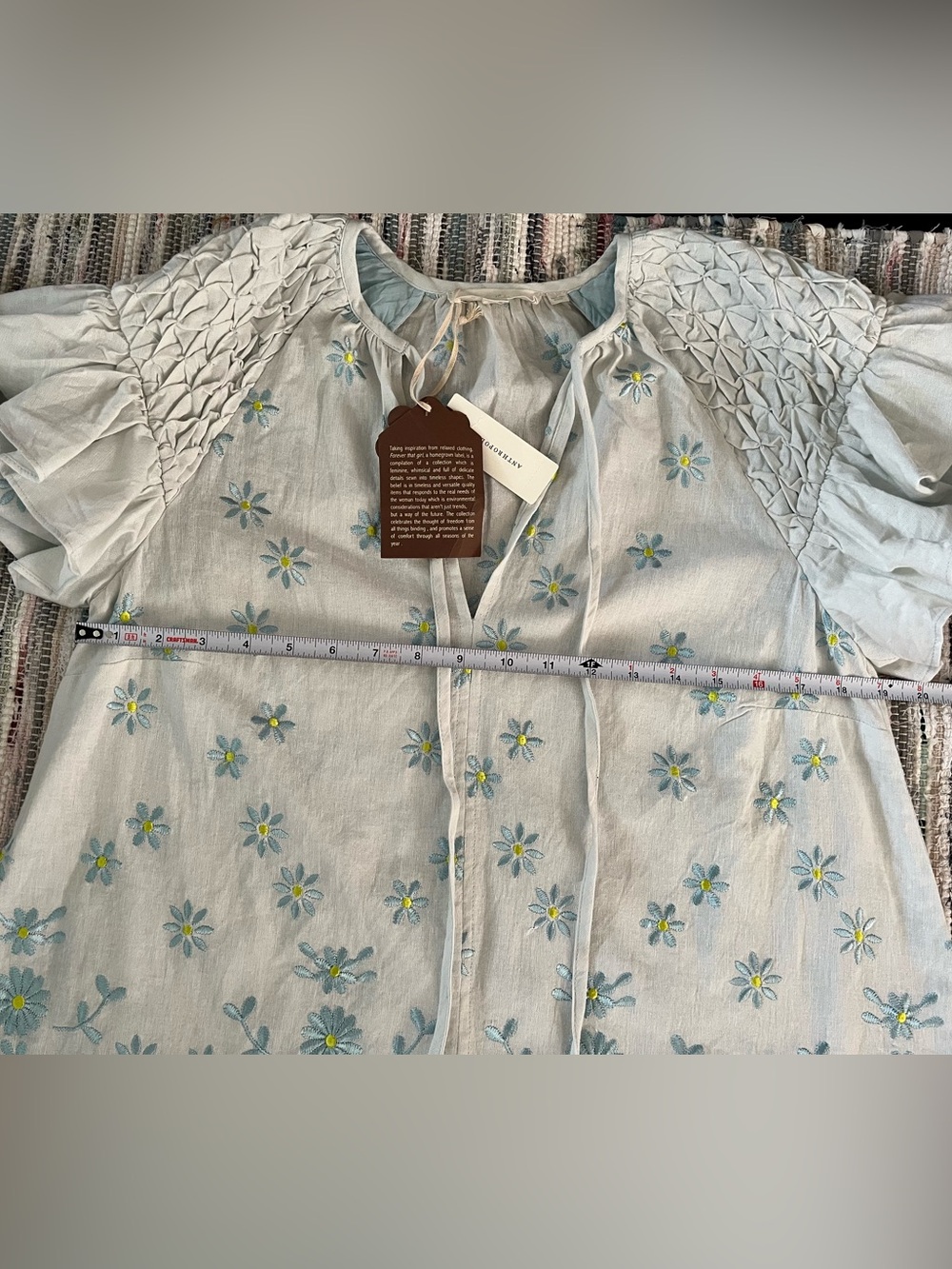 NWT Forever That Girl Ruffle-Sleeve Smocked Linen Blouse Anthropologie Flowers - Picture 12 of 12